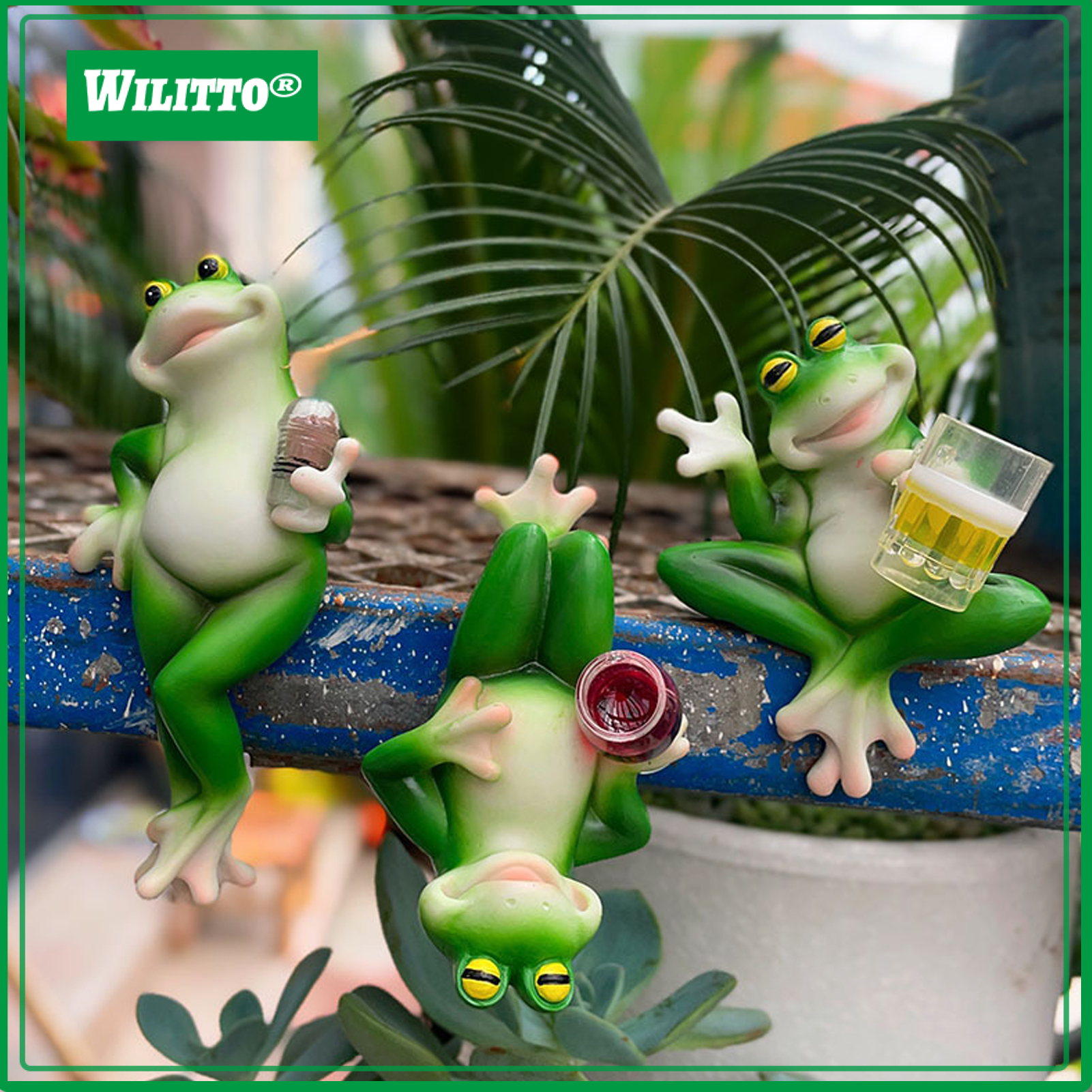Miniature Frog Figurine Garden Drinking Frog Statue Planter Hugger Resin Frog Decoration for Flower Pot Edge Decor Balcony Yard ราคา 320 บาท*ส่งฟรี