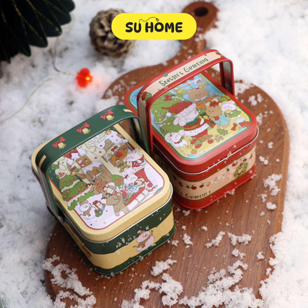Hộp Thiếc Đựng Quà Giáng Sinh Noel – Hộp Đựng Bánh Quy, Kẹo, Quà Tặng Vintage Dễ Thương