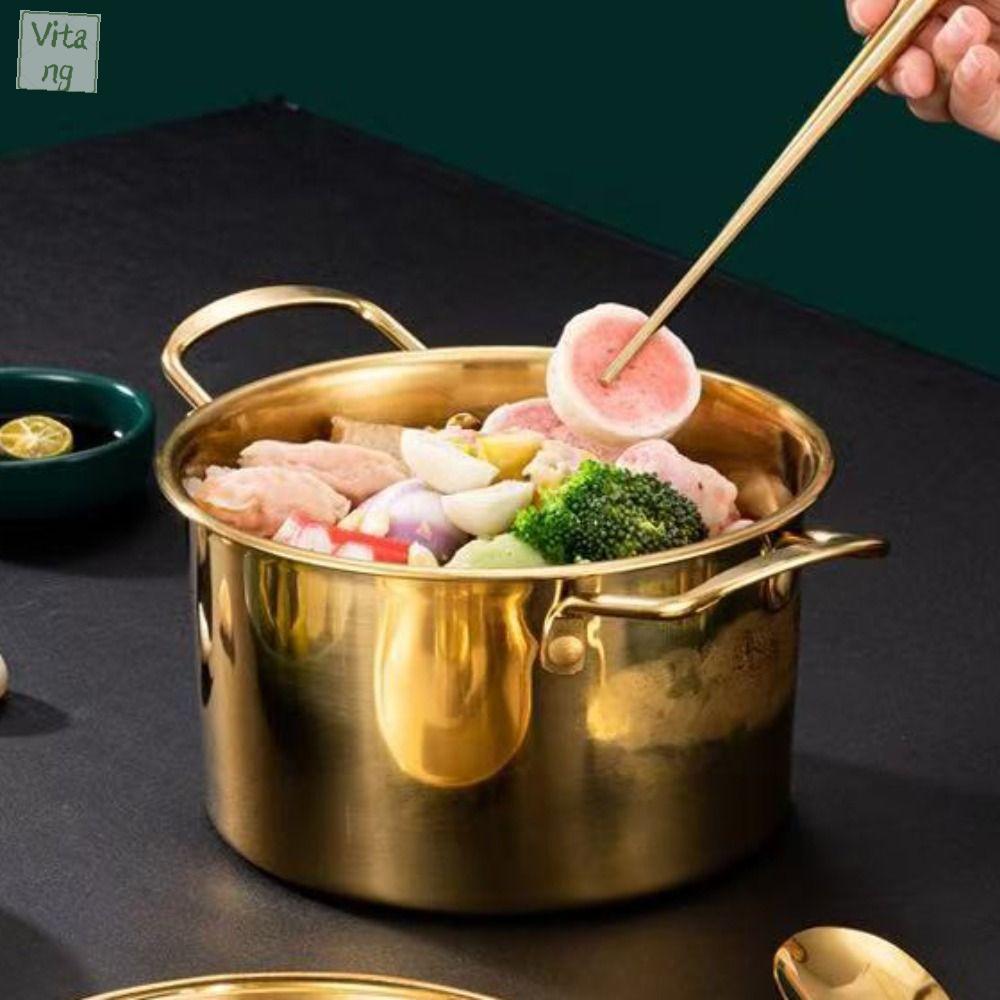 VITANG Sâu hơn Nồi mì ramen Hàn Quốc Tay cầm đôi Thép không gỉ Nồi hầm Đồ dùng nhà bếp Vàng Nồi nấu mì Mì