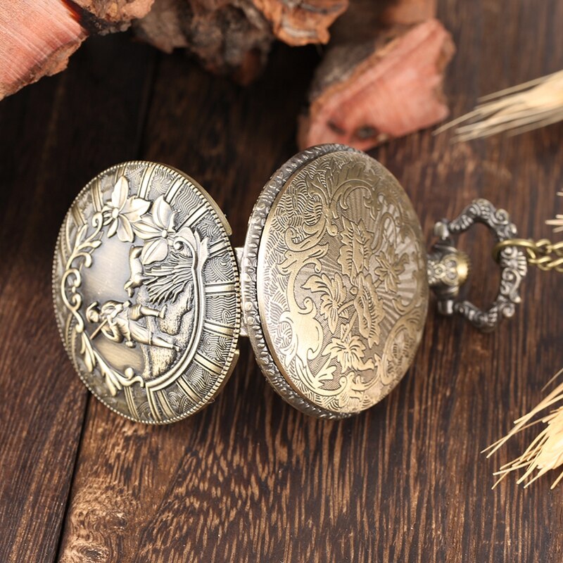 Retro Shepherd Farmer Design Bronze Pocket Watch Chain Flower Cover Classic Arabic Numeric Scale Fob Clock Necklace Pendant Gift 2019 2020 (8)