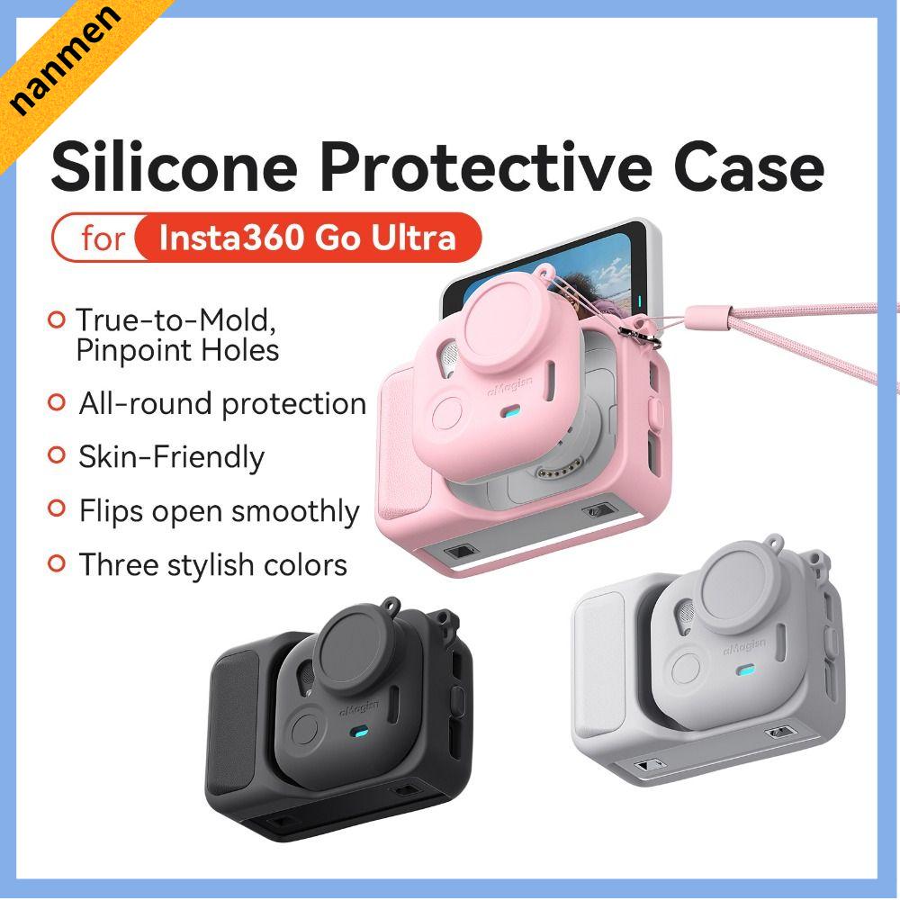 NANMEN Silicon Vỏ bảo vệ Với dây chống mất Bảo hiểm đầy đủ Bảo vệ camera  Chống trầy xước Nắp ống kính Cho Insta360 Go Ultra. Phụ kiện camera hành trình