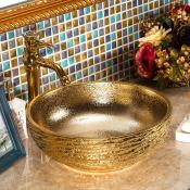 Gold Glazed Ceramic Vessel Sink for Bathroom Vanity