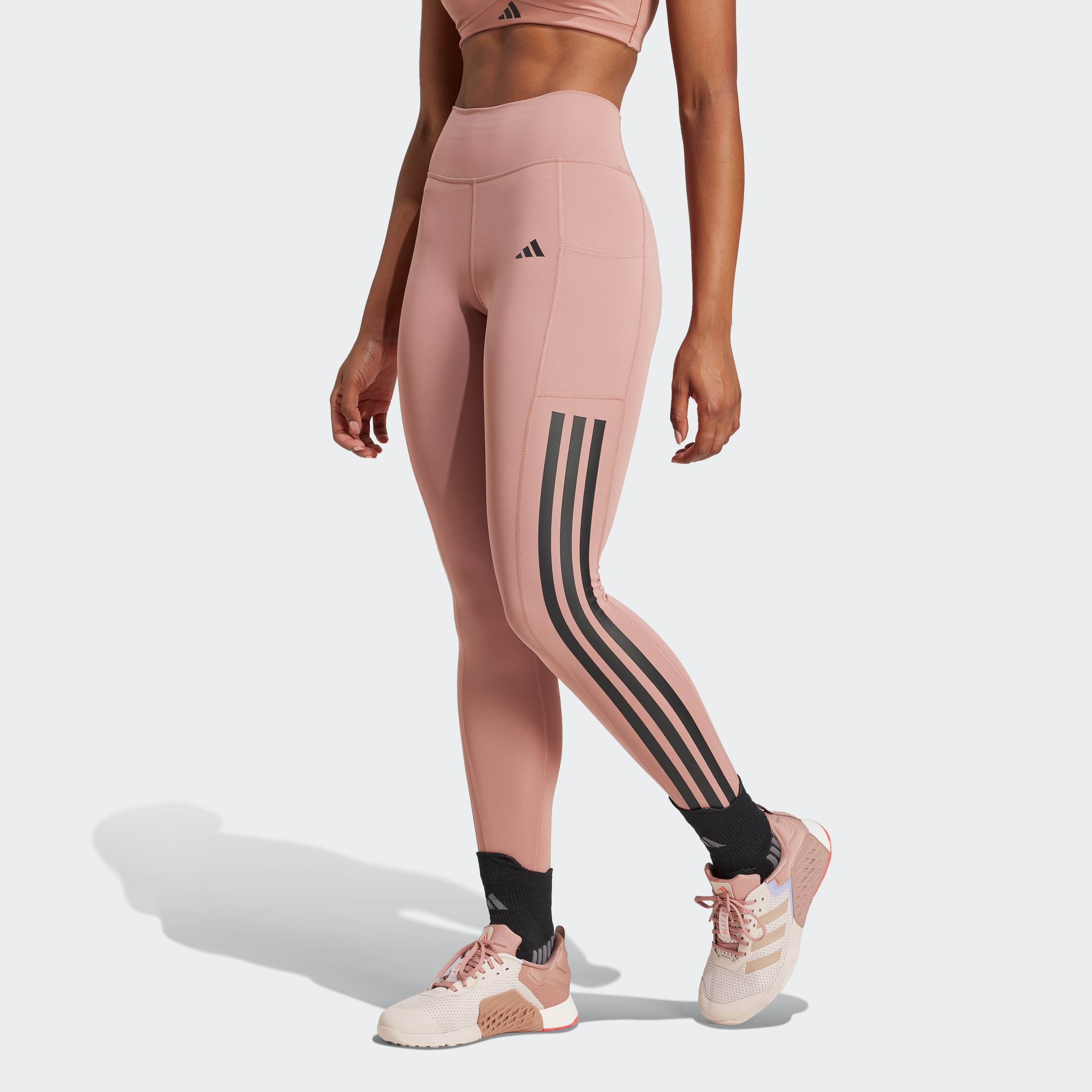 adidas Gym & Training Quần Legging Dáng Dài 3 Sọc Optime Nữ Hồng JI8764