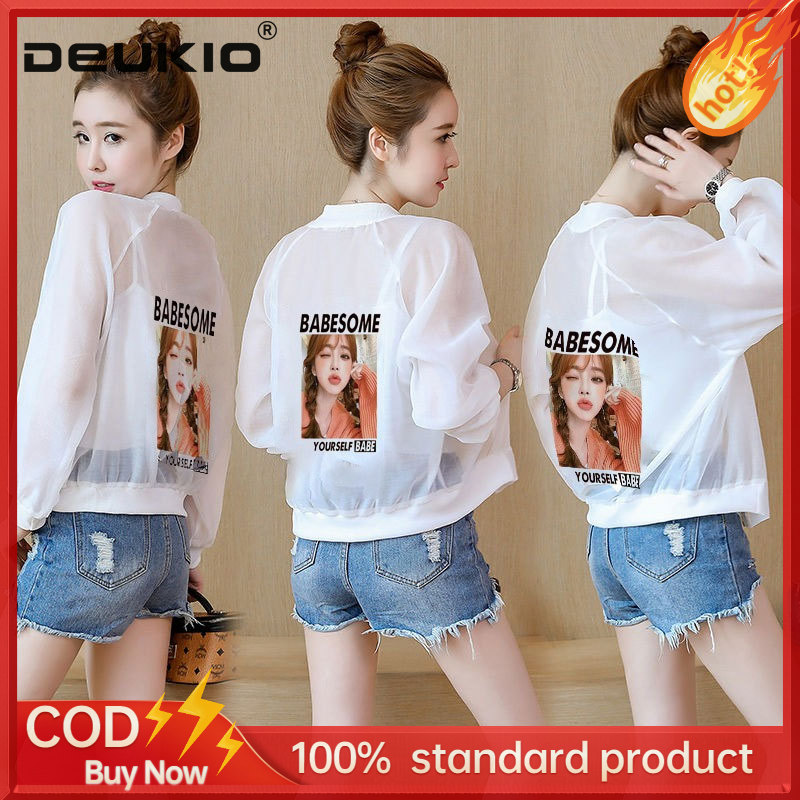 DEUKIOUltra-thin sunscreen women's beach long-sleeved versatile short jacket ราคา 165 บาท*ส่งฟรี