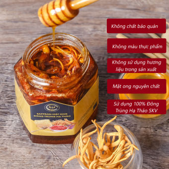 Mật ong saffron ngâm Đông Trùng Hạ Thảo / Mật ong rừng ngâm ĐTHT saffron Tây Á nguyên chất