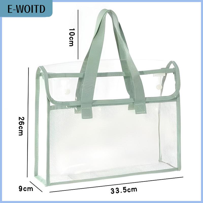 【E-WOITD】 1 Large Capacity Portable Transparent Waterproof Handheld Folder Expandable File Storage Bag PVC Self-adhesive File Bag