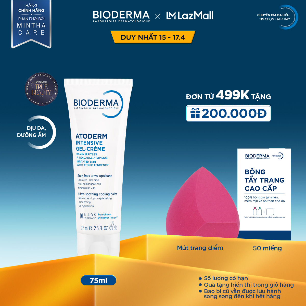 Kem gel dưỡng ẩm và làm dịu dạng gel cho da rất khô đến viêm da cơ địa Atoderm Intensive Gel-crème 75ml