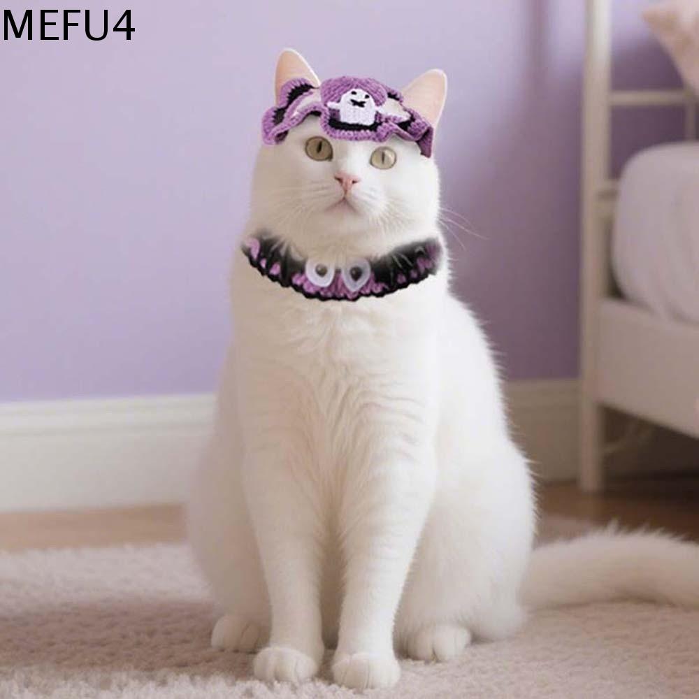 MEFU4 Thoáng khí Trang phục Halloween cho thú cưng Quần áo Bí ngô Mũ và yếm dệt cho mèo Áo khoác thú cưng hài hước Phim hoạt hình Mũ đội đầu mèo Halloween Dành cho chó và thỏ