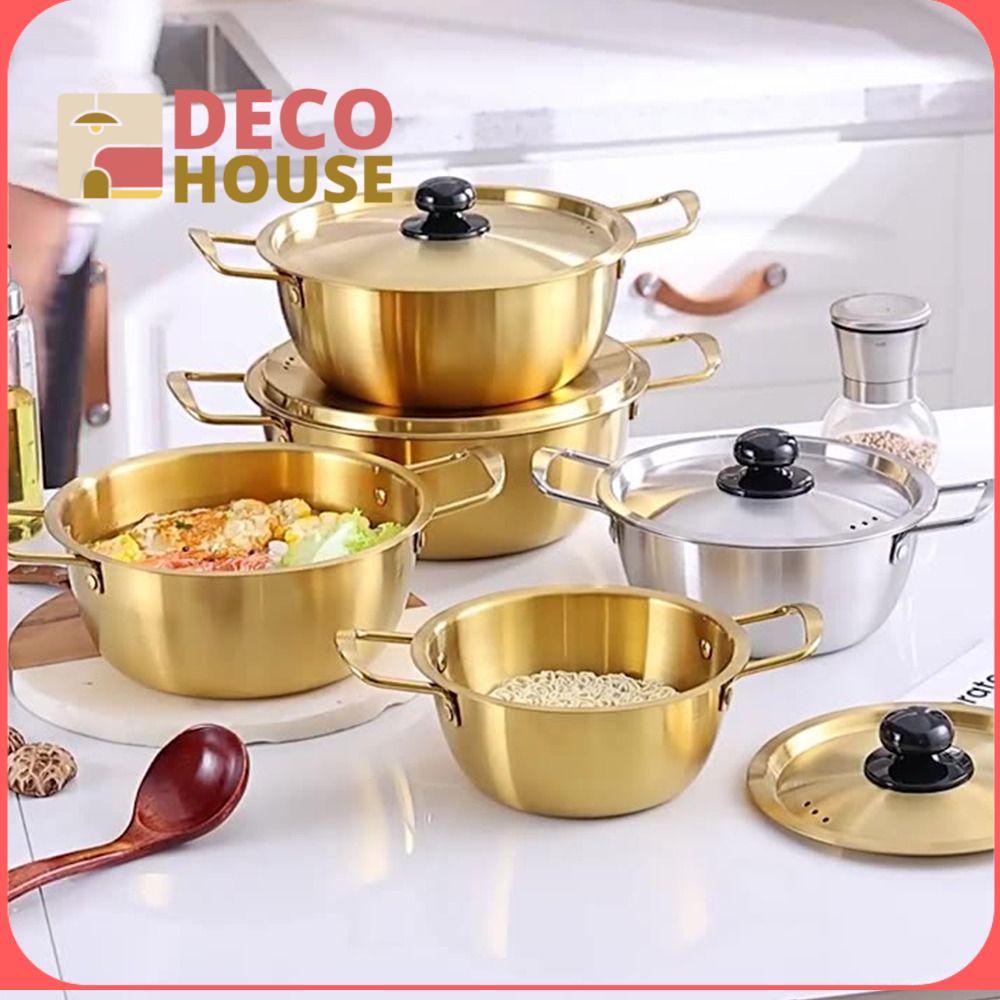 DECORATIVE HOUSE mini Nồi mì ramen Thép không gỉ có nắp Lẩu  Tai đôi Nồi súp Dụng cụ nấu ăn cắm trại