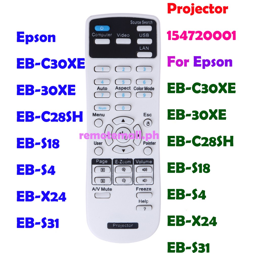 Remote Control For Epson EB-C30XE EB-30XE EB-C28SH EB-S18 EB-S4 EB-X24 EB-S31