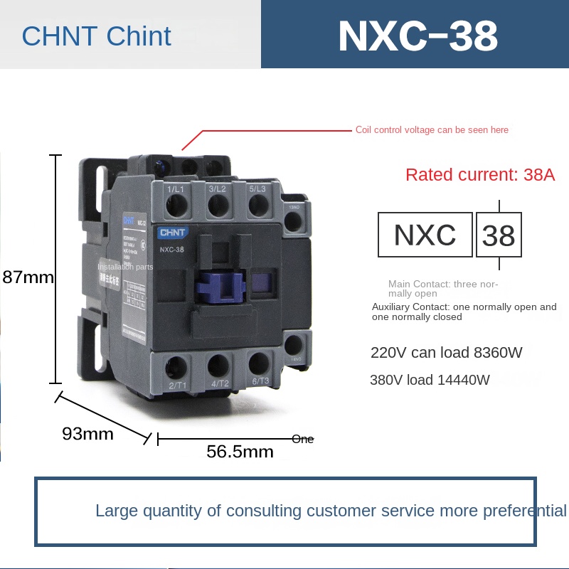 Contactor 24V - NXC-38 38A | Tùy chọn NXC 09/NXC-12/NXC-16/NXC-18/NXC-22/NXC-25/NXC-32 CHINT 220V/380V Thay Thế CJX2 – Điều Khiển Động Cơ Hiệu Quả
