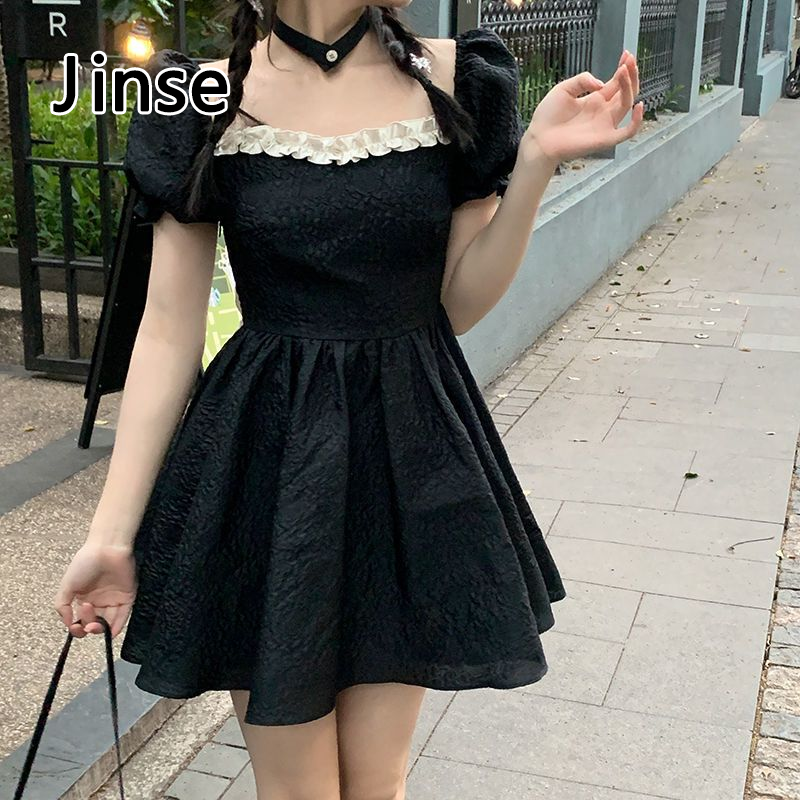 Jinse Elegant Summer Dress with Bow Back and Puff Sleeves