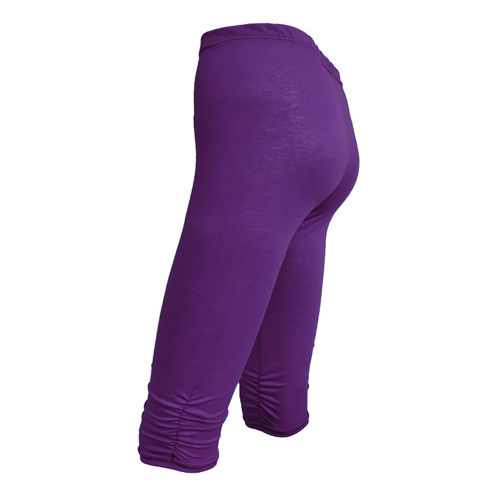 UHH Cropped Pants High Waist Solid Color Bottoms Mid-Calf Stretchy Women Leggings for Running Fashion Women Leggings - 2