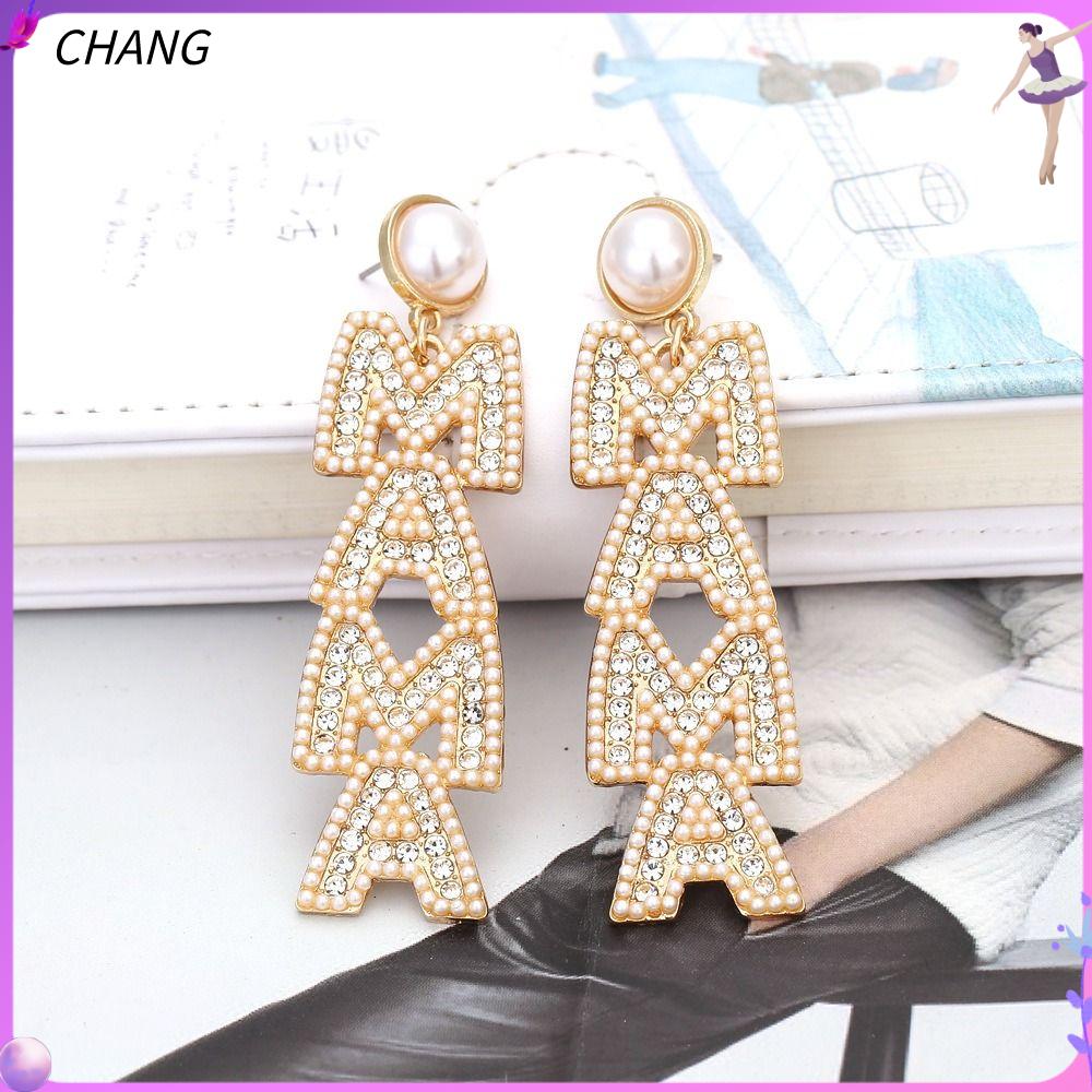 Chang 2 cái phụ nữ Quà Tặng ngọc trai hợp thời trang Mama Bông tai Phụ kiện trang sức bông tai kim cương giả