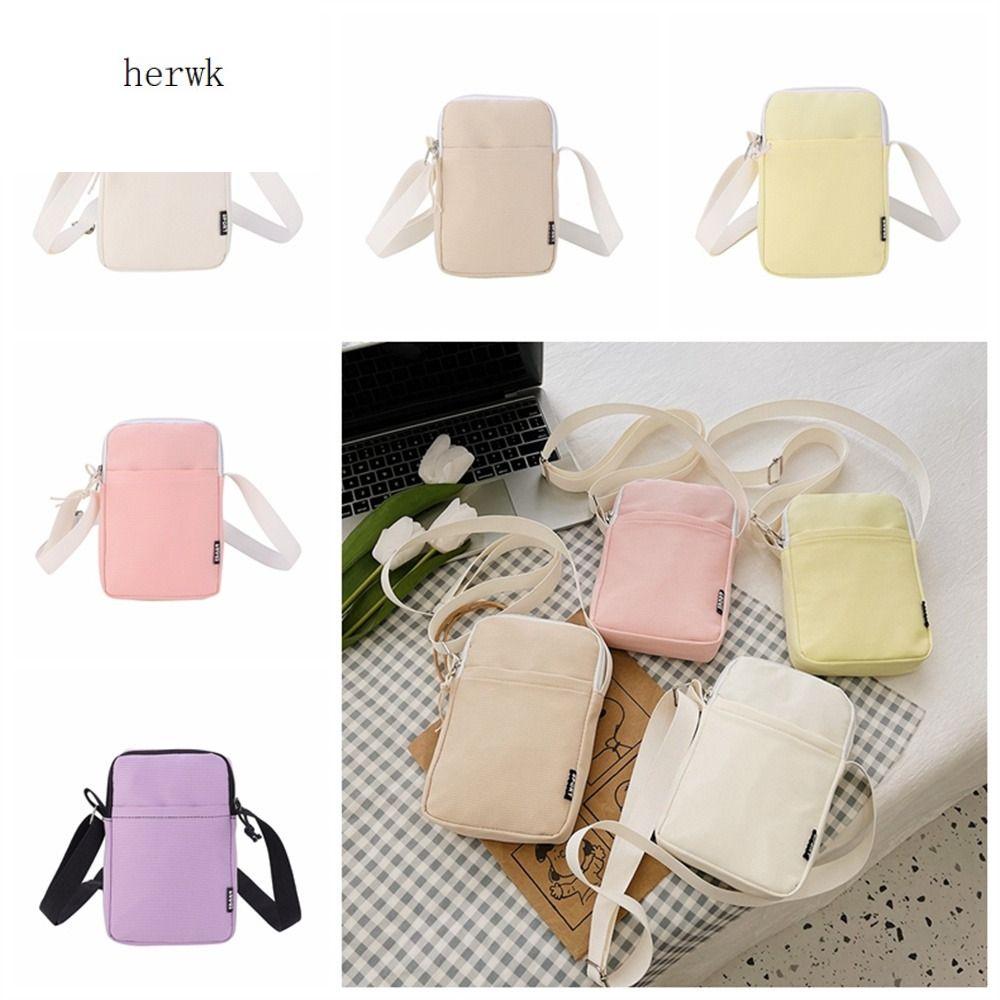 HERWK Vải bố Túi đựng điện thoại di động Túi đeo vai Đơn giản Ví đựng điện thoại di động Di động Màu sắc tinh khiết Túi đựng điện thoại đeo chéo Dành cho lưu trữ điện thoại
