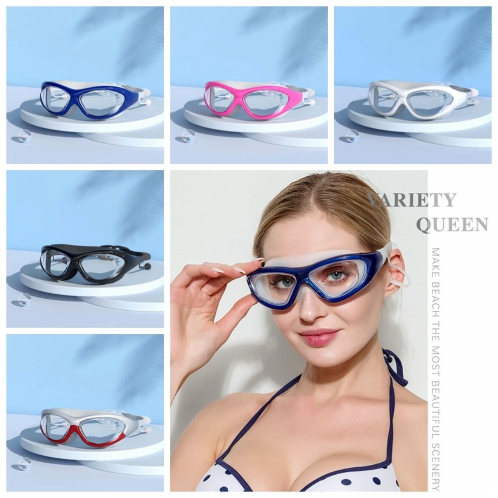 Ertgfg Kính bơi Silicone chống nước khi bơi trong suốt HD khung lớn Nam Nữ Chống sương mù thể thao dưới nước kính bơi khung lớn