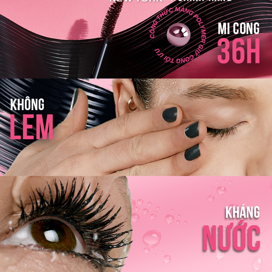 MASCARA MAYBELINE THE HYPER CUR Dài Mi và Cong Mi Chuốt Mi Đen Không Lem Không Trôi