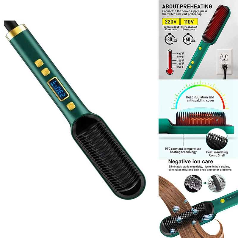2 in 1 Electric Professional Hair Straightener Brush Curling Comb with LCD Display Hair Curling Tool - 1