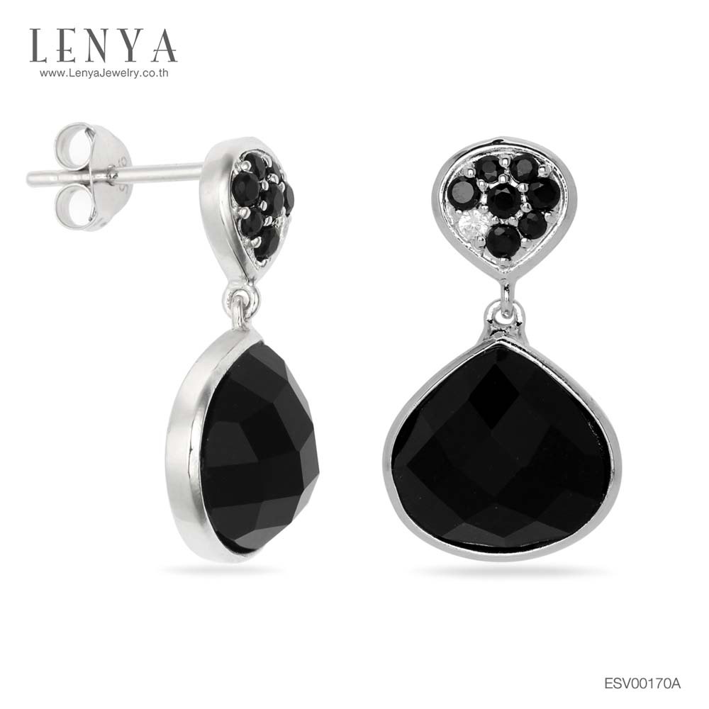 Lenya Black Onyx Gemstone Earrings Helps Protect Against Danger, Increases Positive Energy. Size 12X10 Mm. 925 Sterling Silver Body, White Gold Plated. ราคา 1,740 บาท*ส่งฟรี