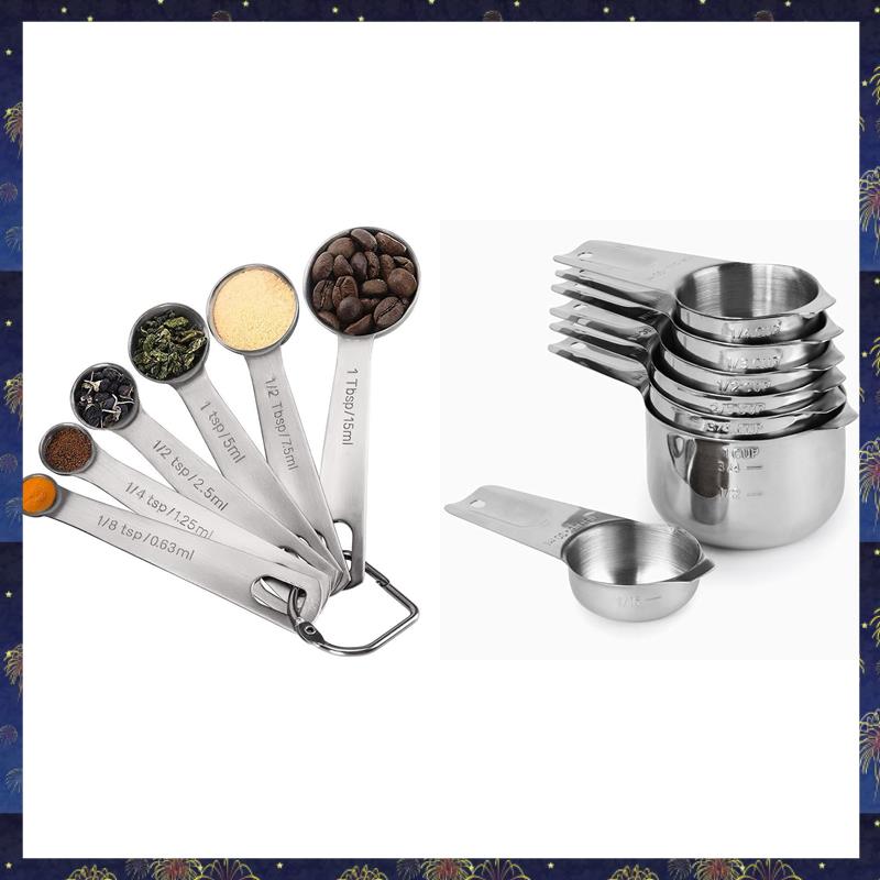 (QTAS) Measuring Cups Set of 7 with 1/8 Cup Coffee Scoop & 6x Measuring Spoons, Stainless Steel Meas