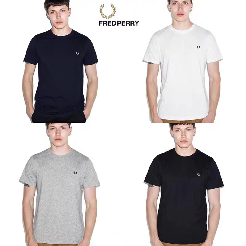 Fred Perry Fred Perry nam mùa hè Lúa Mì Tai Tinh Khiết Bông tay ngắn ôm vừa cổ tròn thể thao linh ho