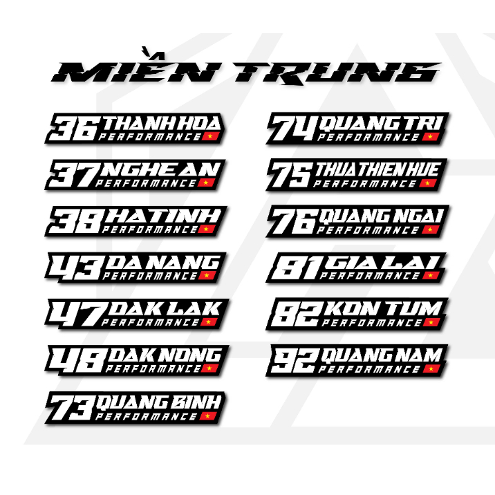 Tem dán xe 63 tỉnh thành miền trung | team decal hình dán sticker biển số xe máy ô tô xe điện chống nước