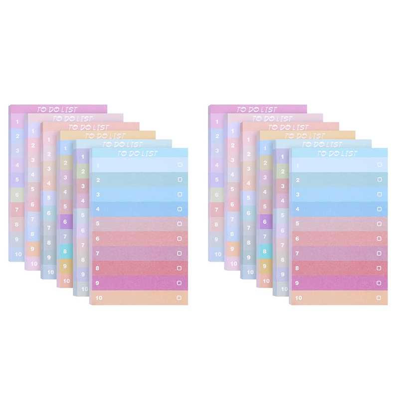 (RDBO) 12 PCS to Do List Sticky Notes 5.1x3.2Inch Assorted Colors 600 Sheets Lined, Planner, Daily Notepad