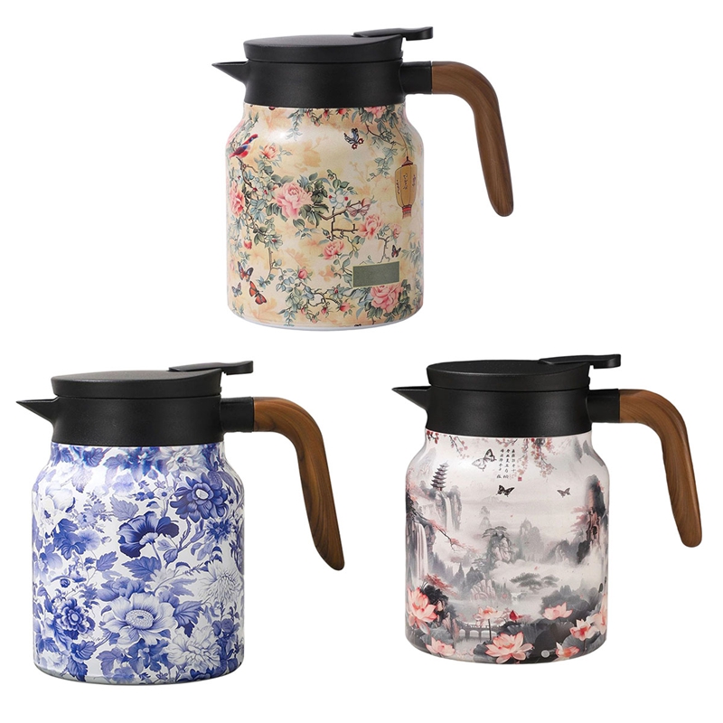 [Pure heart]1000ml Vintage Floral Tea Stainless Steel Kettle with Infuser Tea Separation Thermal Insulation Teapot for Hot Drink