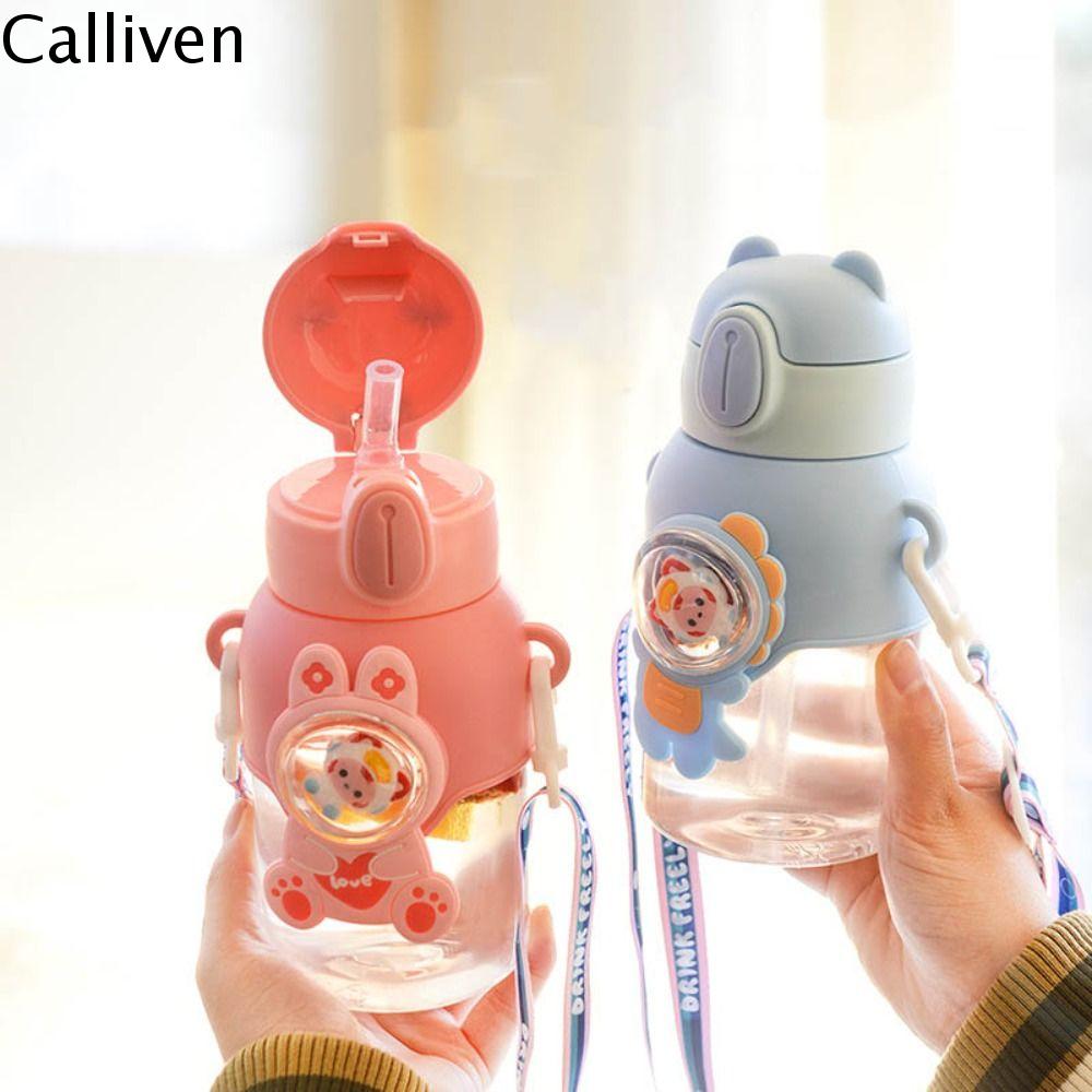 CALLIVEN Có dây đeo chéo Chai nước có ống hút Chống rơi 600ml Cốc nước dễ thương Di động Nhựa Ấm đun nước sinh viên Mùa hè