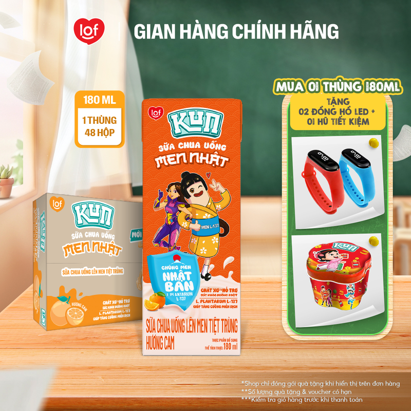 Sữa chua uống KUN vị cam thùng 48 hộp x 180ml (Có thể nhận bao bì cũ/mới)