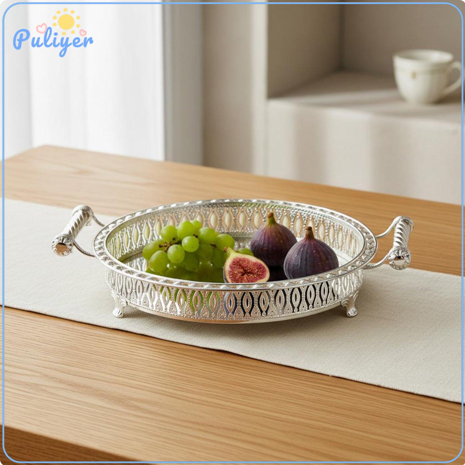 Kesoto Decorative Serving Tray with Handles Silver Oval Tray Luxury Fruit Platter Centerpiece for Dining Table Decor ราคา 2,765 บาท*ส่งฟรี
