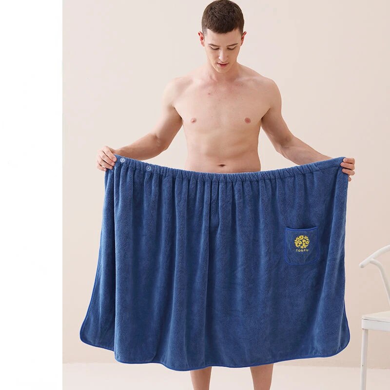 1 Pc Men Soft Wearable Bath Towel With Pocket Bathrobes Shower Wrap Sauna Gym Swimming Holiday Spa Bath Beach Towel