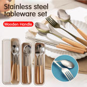 VIVOLILV Wooden Handle Stainless Steel Cutlery Set, 3 Pieces