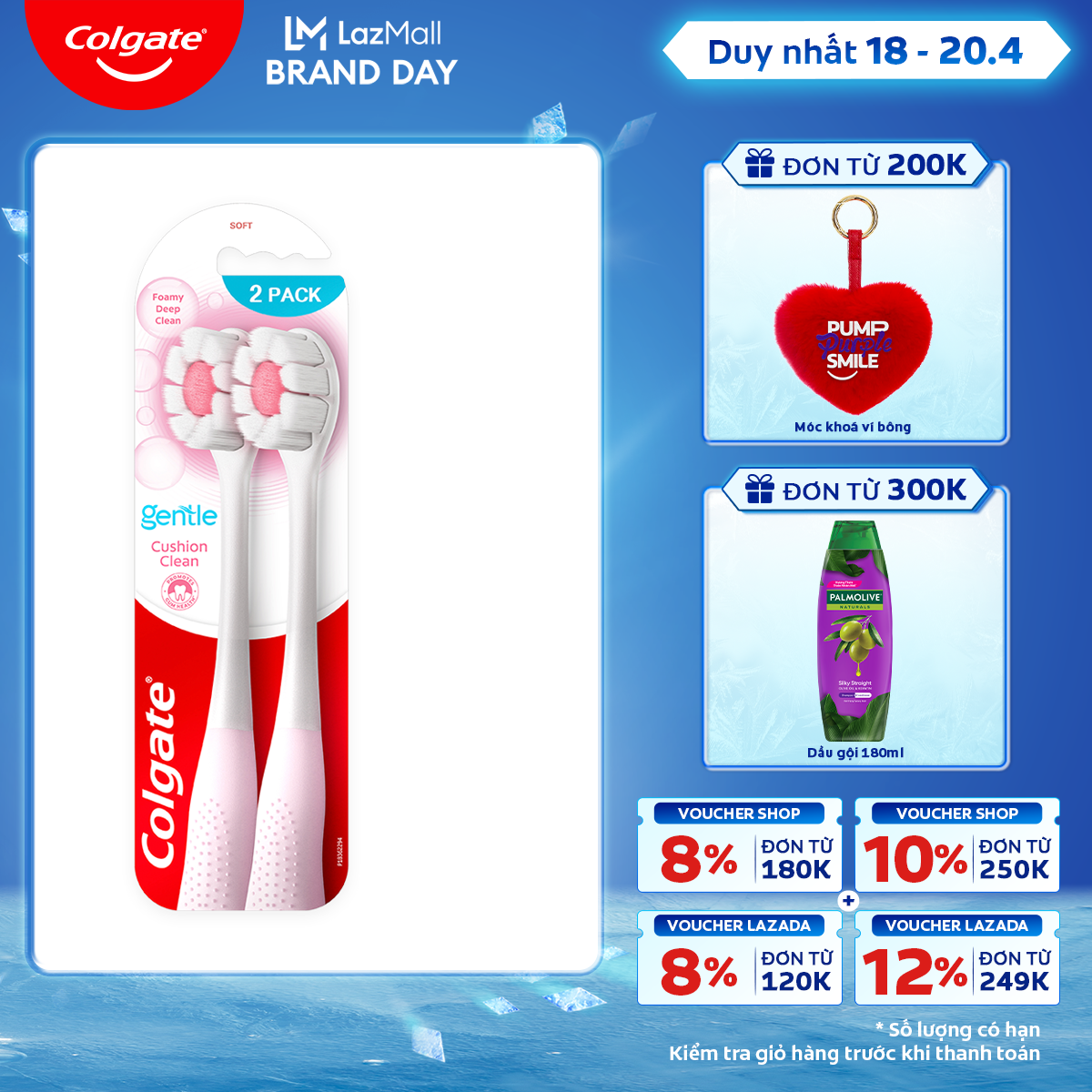 [Chỉ 18 - 20.4_Áp Voucher giảm đến 22%] Bộ 2 Bàn chải Colgate Gentle Cushion Clean lông chải siêu dày tạo bọt mịn