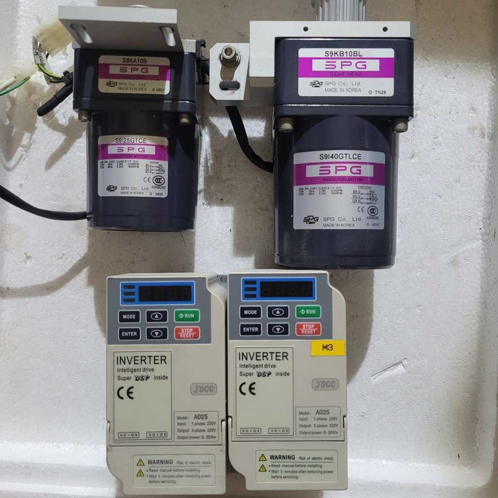 Bộ Động cơ kèm hộp số giảm tốc SPG 25W 40W TỶ SỐ 1/10 3 PHA BIẾN TẦN JSCC 0.25KW S8I25G S8KA10B S9I40G S9KB10BL Tháo máy - BỘ 25W KÈM BIẾN TẦN