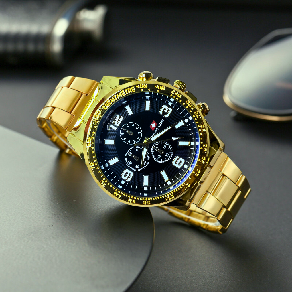 Krug-Baumen 7186G デイト クロノグラフ QZ イエロー文字盤 メンズ