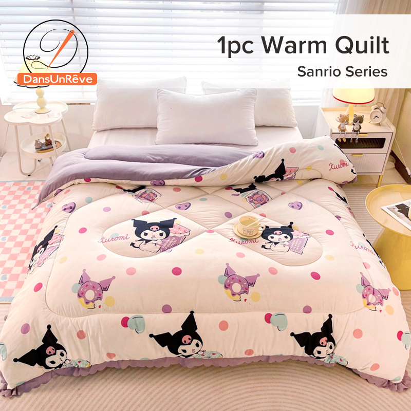 Dansunreve Lace Quilt Cute Mymelody Kuromi Cinnamoroll Comforter Soft Skin-friendly Warm Blanket Sanrio Cartoon Soy Fiber Filling Class A standard Single Queen King Thicken Duvet Queen ราคา 509 บาท*ส่งฟรี
