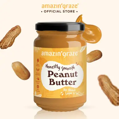 Amazin' Graze Smooth Peanut Butter 350g - No Salt & Sugar | Halal Certified