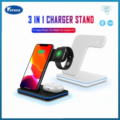 Versea 3 In 1 Wireless Charger Stand Wide Compatibility Fast Charging Bracket For iPhone 12 11 XS XR X 8 Airpods Pro Iwatch 5