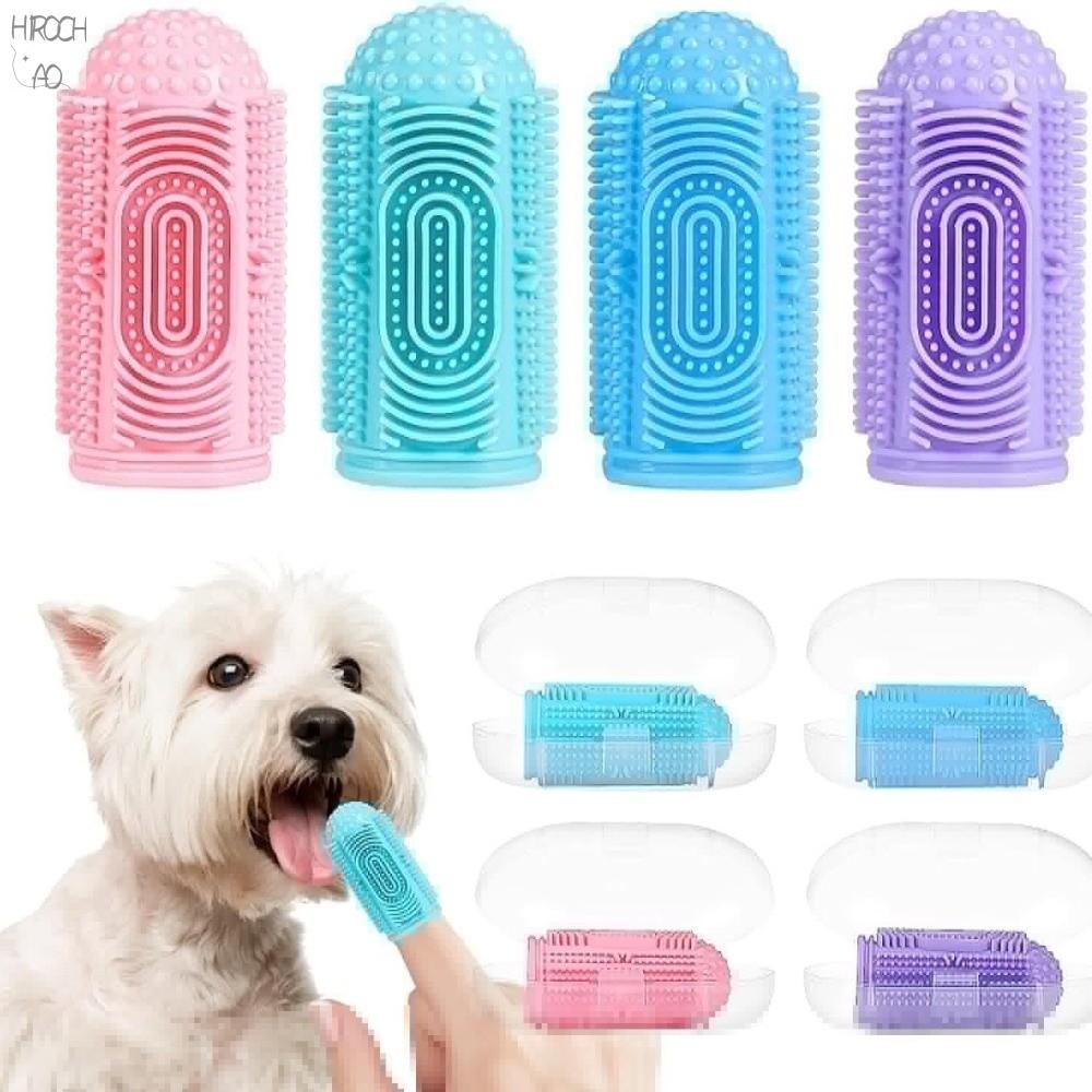 HIROCHAO 4pcs/set Chống cắn Găng tay cho thú cưng Silicon Đầy màu sắc Bàn chải đánh răng cho chó Bàn chải vệ sinh thú cưng Mềm mại Dụng cụ vệ sinh răng miệng Dành cho mèo và chó