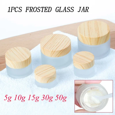 laoo shop With Wood Grain Lid Cosmetic Container Empty Jar Skin Care Lotion Pot Beauty Tool Refillable Bottle Frosted Glass Jar Eye Cream Jars Facial Cream Jar