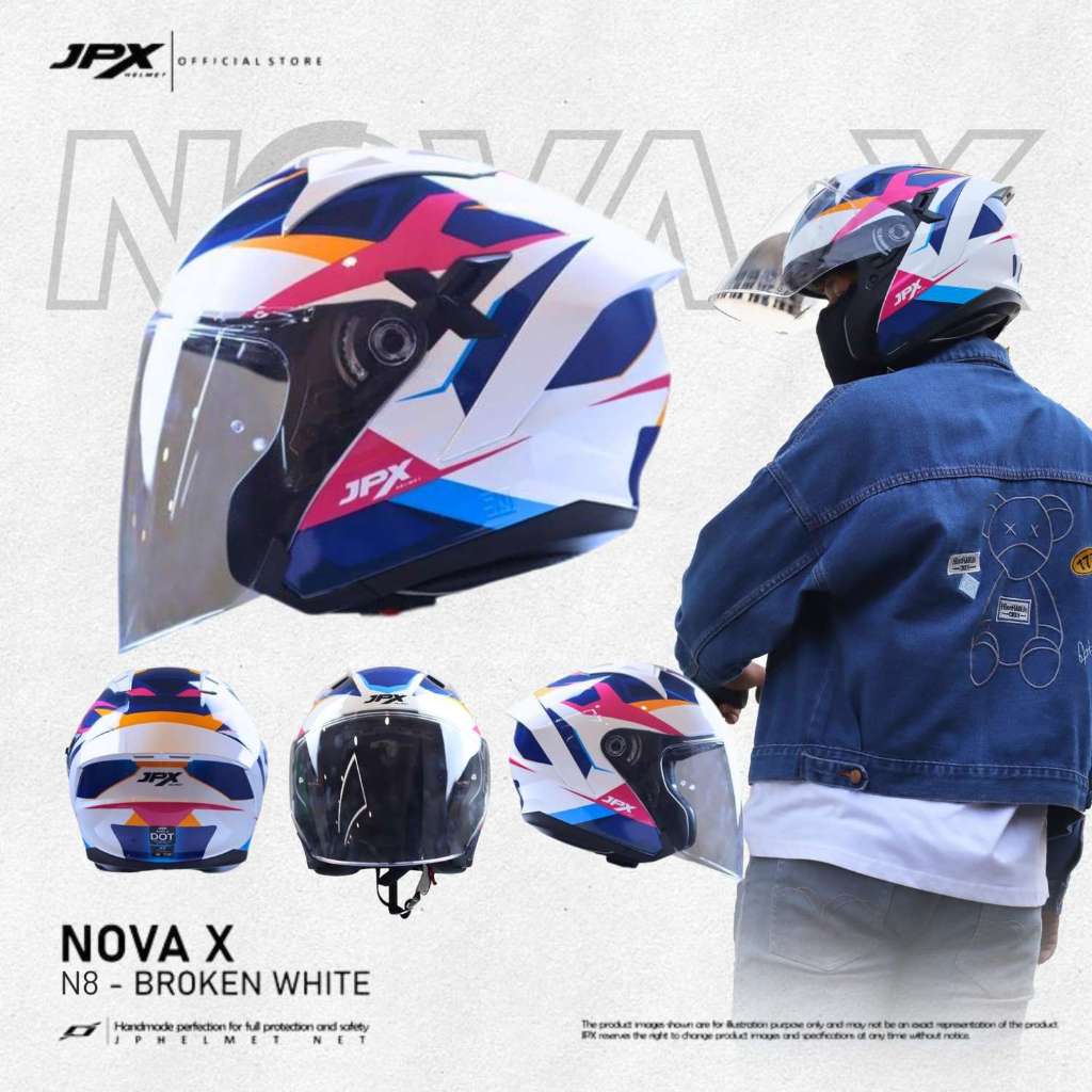 Helm JPX Half Face Nova X Motif V2.0 - N8 Broken White Harga 575,000 rupiah*Gratis Ongkir