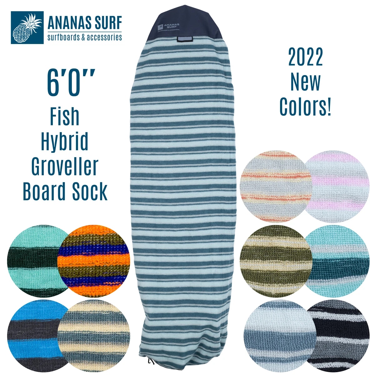 【Premium Quality】 Ananas Surf 6ft. 6'0 185 Cm Hybrid Surfboard Sock Blunt Nose Soft Cover Bag Wakesu