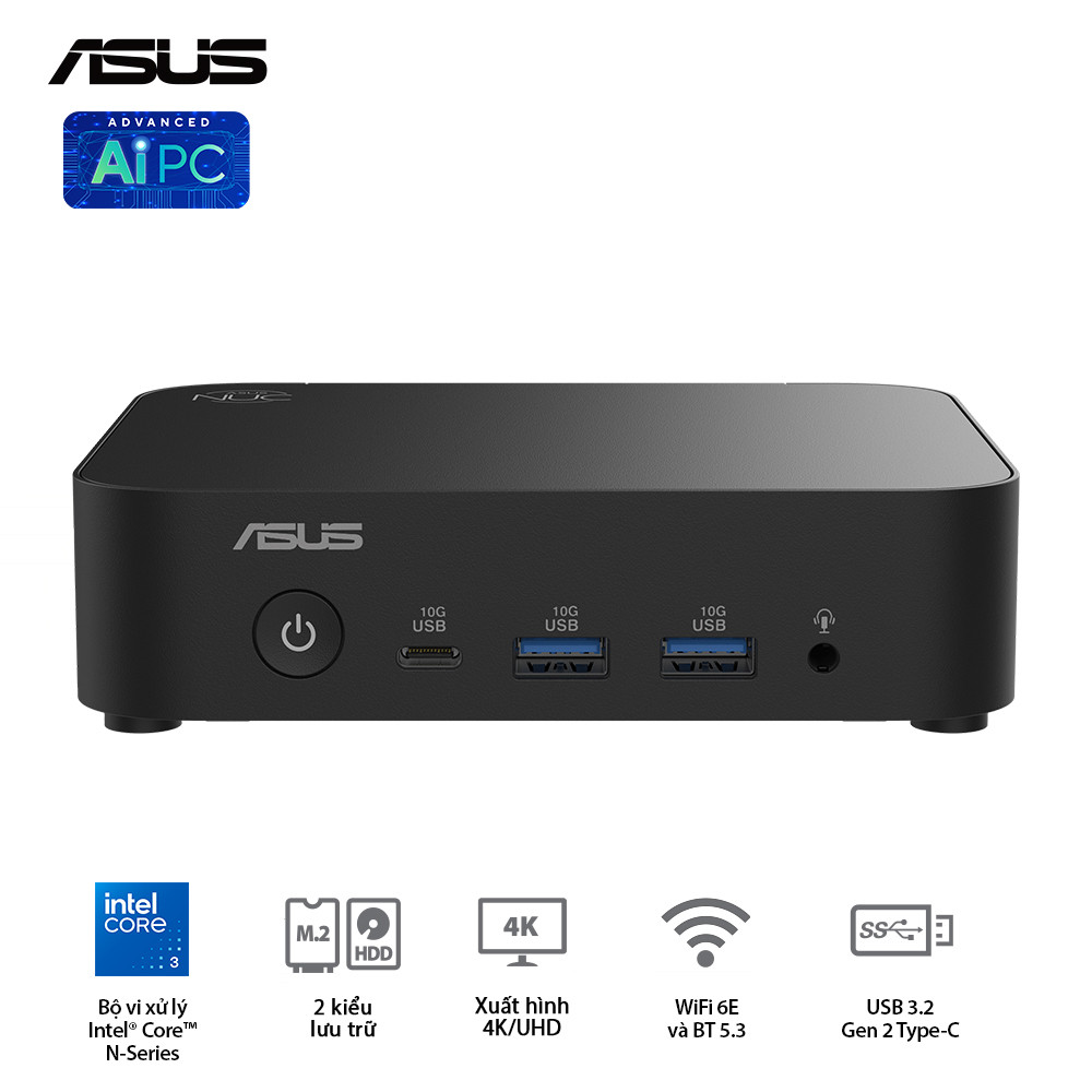 Bộ Mini PC Asus NUC 14 Essential RNUC14MNK3500000 ( (N355)/1xDDR5-4800/1x M.2 22x80/2242 PCIe Gen3x4 /1x LAN/No-OS )