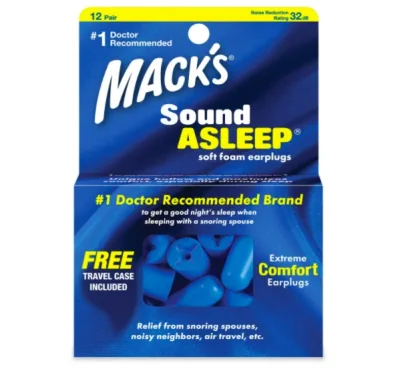 [SG In-Stock] Macks Sound Asleep Soft Foam Earplugs, 12 Pairs with travel case (32dB High NRR) Comfortable Ear Plugs Sleeping Snoring Travel Noisy Neighbours (Blue) Mack's