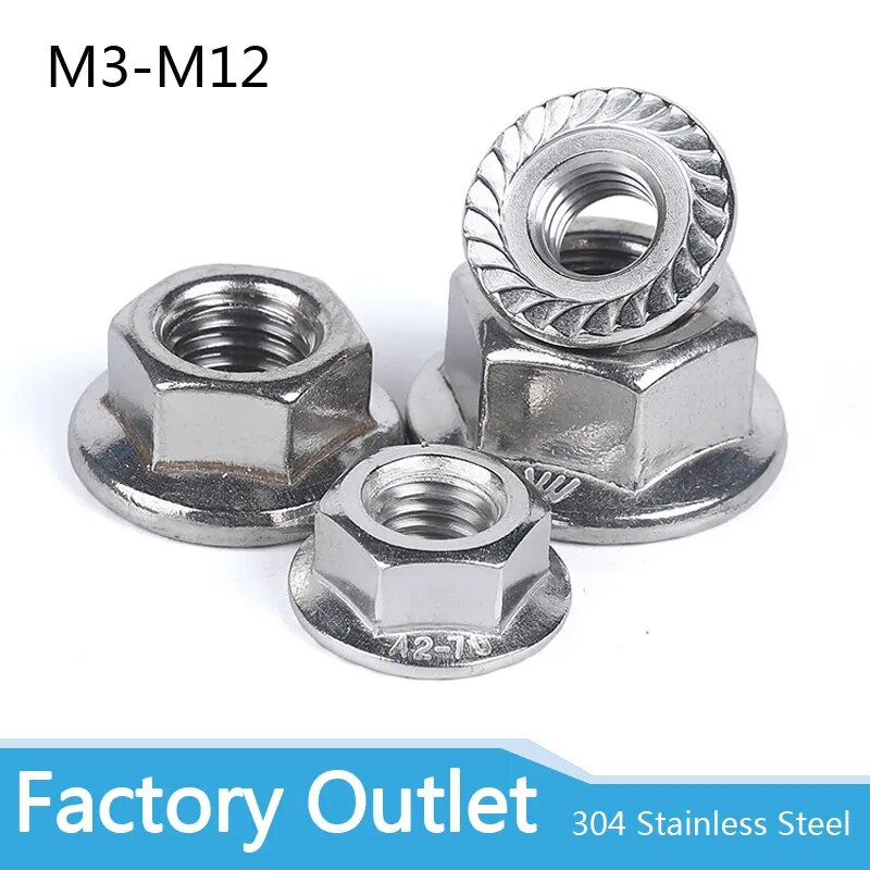 2/25x M3 M4 M5 M6 M8 M10 M12 thép không gỉ chất lượng cao hình lục giác đầu lục giác răng cưa spinlock đai ốc có đế locknut đai ốc khóa din6923