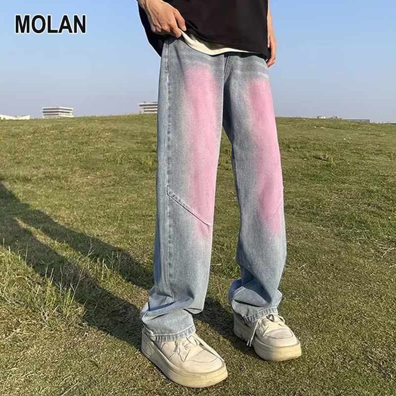 MOLAN Quần nam boy phố Quần jeans nam cũ cổ điển thời trang ống đứng dáng rộng