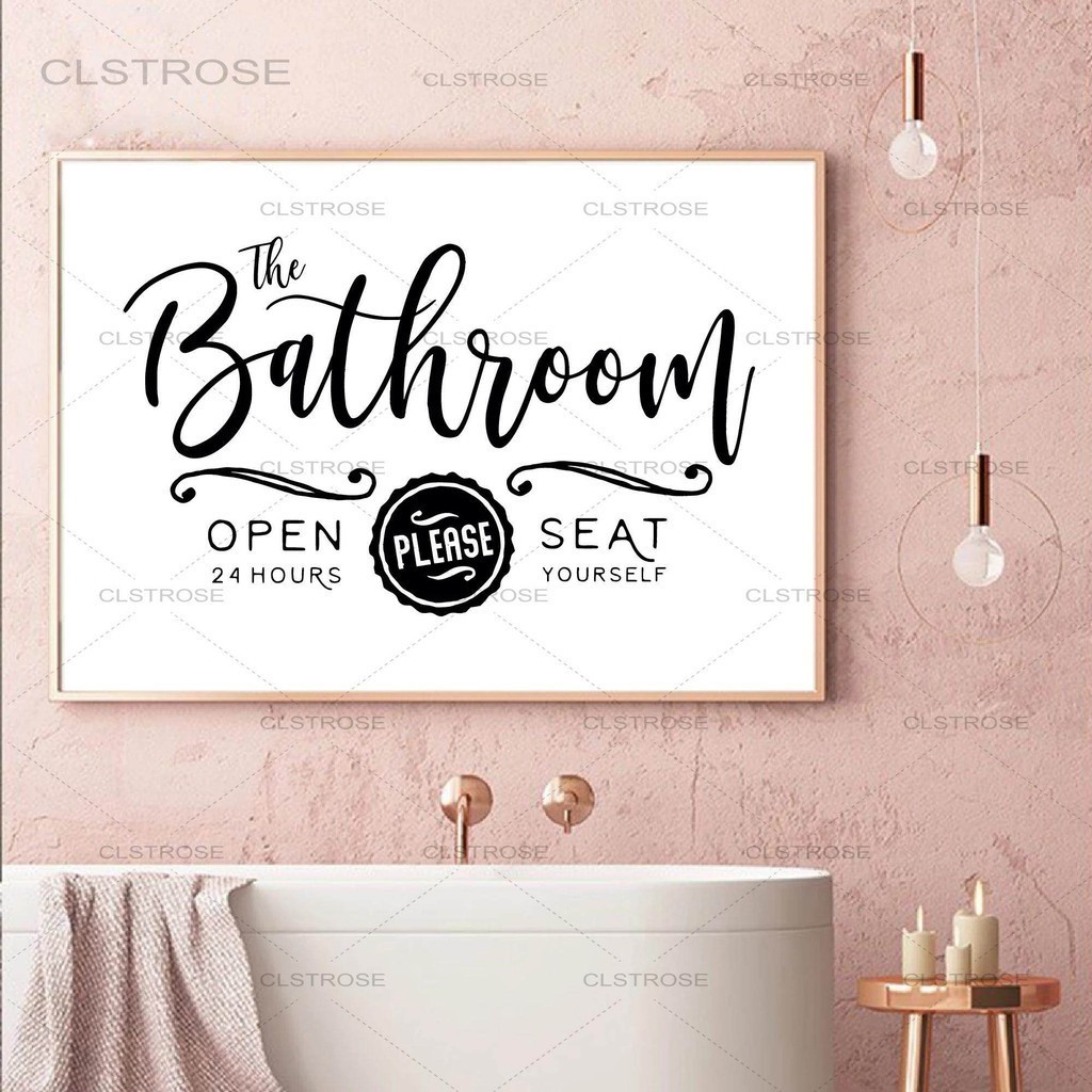 Bathroom Sign Canvas Paintings Farmhouse Hotel Restroom Decoration Print Powder Room Sign Canvas Poster Wall Art Pictures Decor Performing Arts