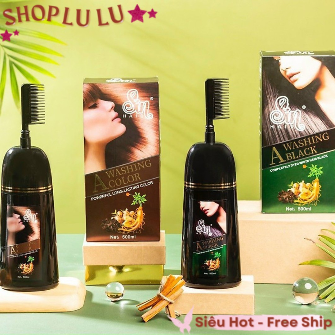 (LL) Dầu Gội Phủ Bạc SIN HAIR Nhật Bản 500ml 2 Màu Nâu - Đen  Lên màu nhanh chóng , không bị bay màu - Hiệu quả từ lần gội đầu tiên