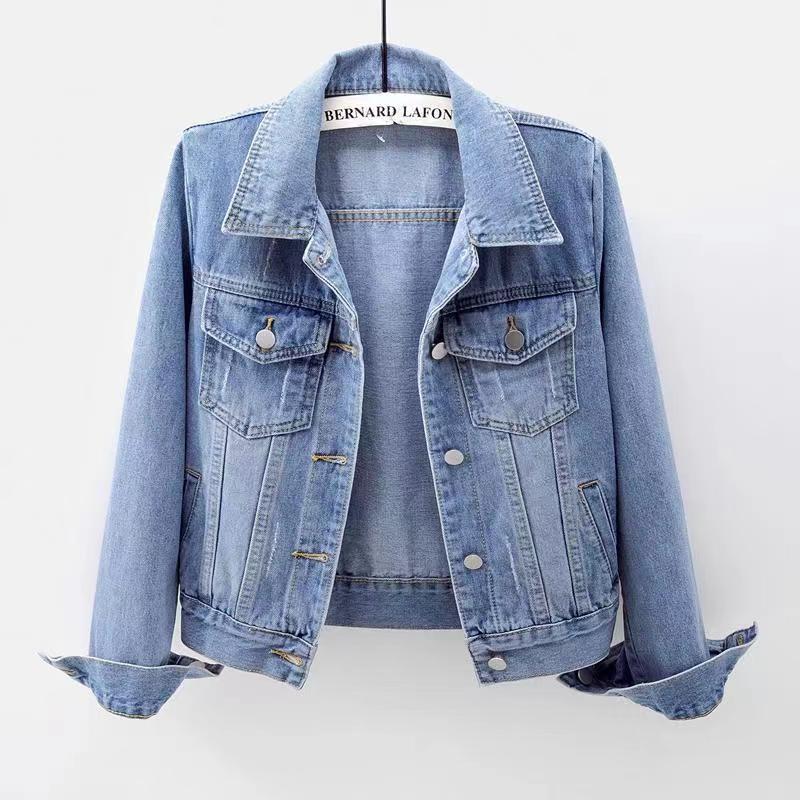 Phụ nữ áo khoác Jacket bò ngắn Joker mỏng dài áo khoác có tay